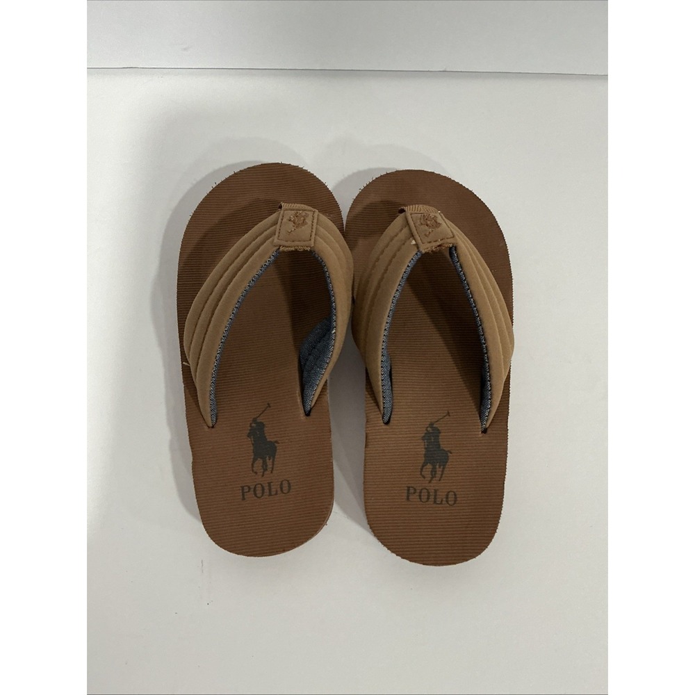 RALPH LAUREN POLO Flip Flops, Slide On Thong Sandals, Brown, Boys 10.5, NWOT - Picture 2 of 6